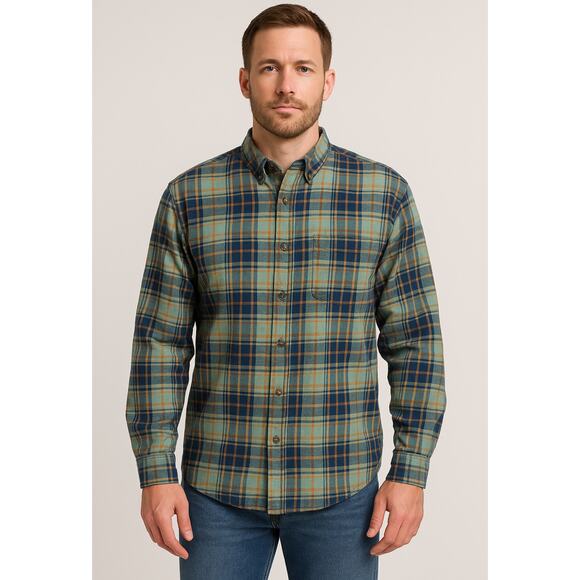 C.E. Schmidt Workwear Flannel Shirt XL Blue Green Plaid Button Down Long Sleeve - Picture 1 of 9